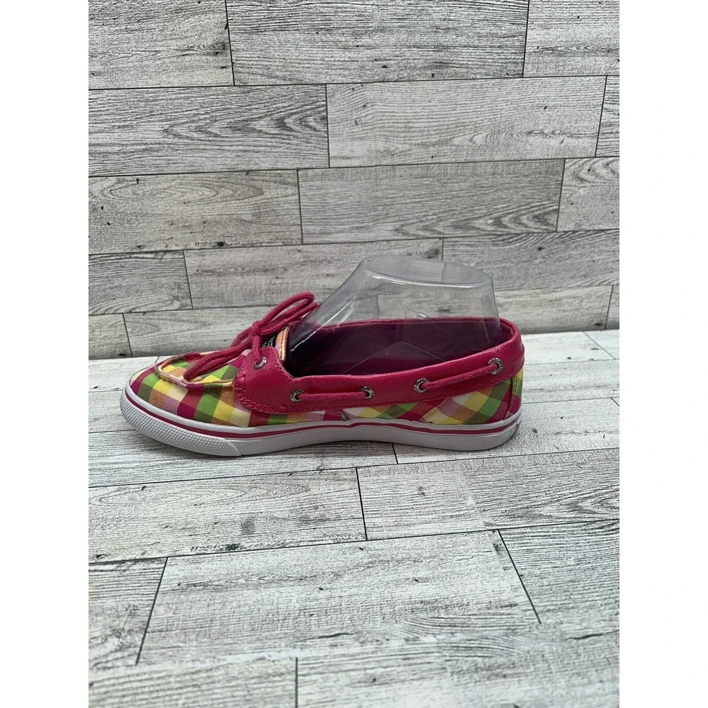 Sperry Top-Sider Pink Yellow Green Plaid Boat Loafer‎ Shoes Size 4.5M Biscayne